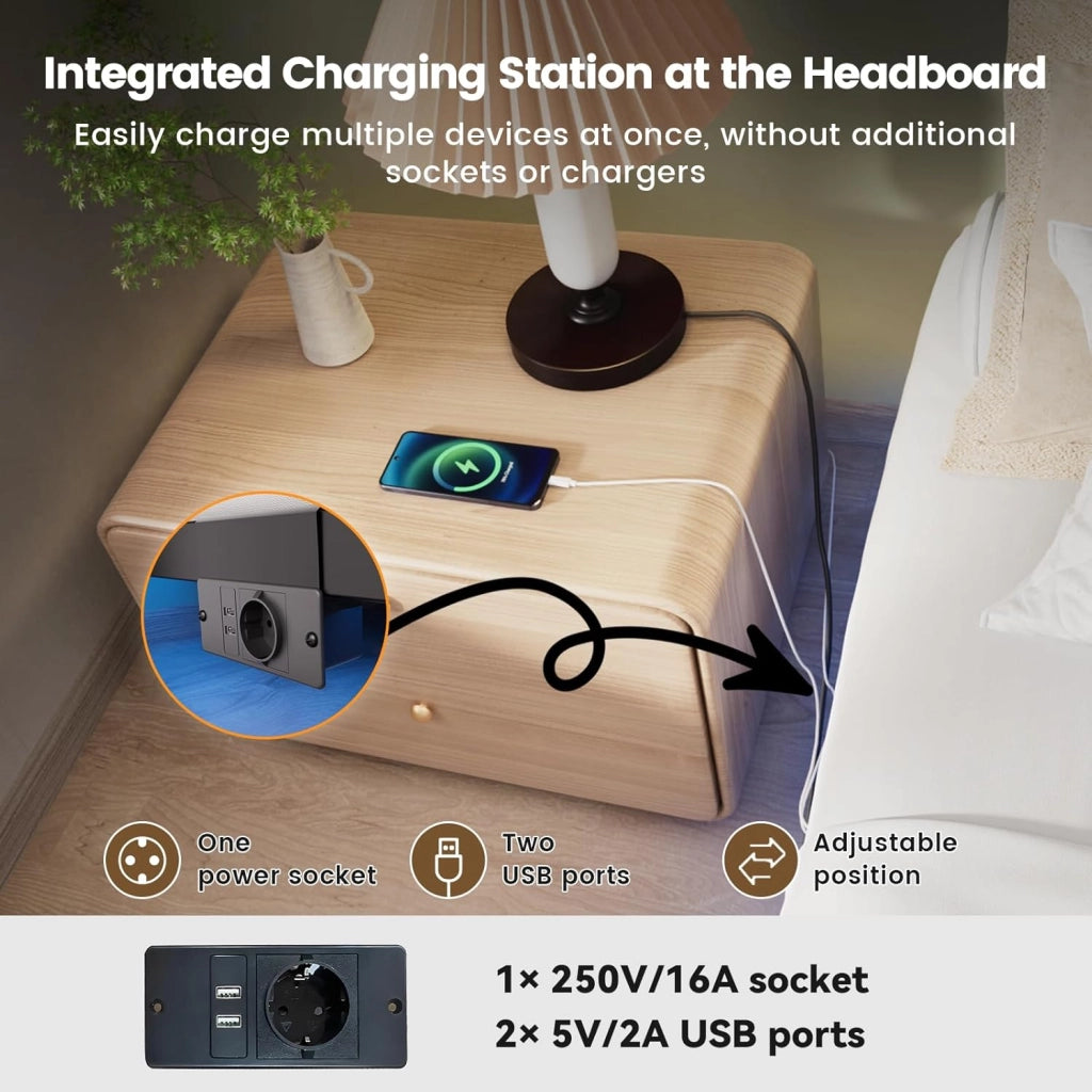 Telaio letto in metallo, letto per ospiti in metallo, con LED e prese, letto per ragazzi 90 x 200, app e telecomando, struttura stabile con rete a doghe