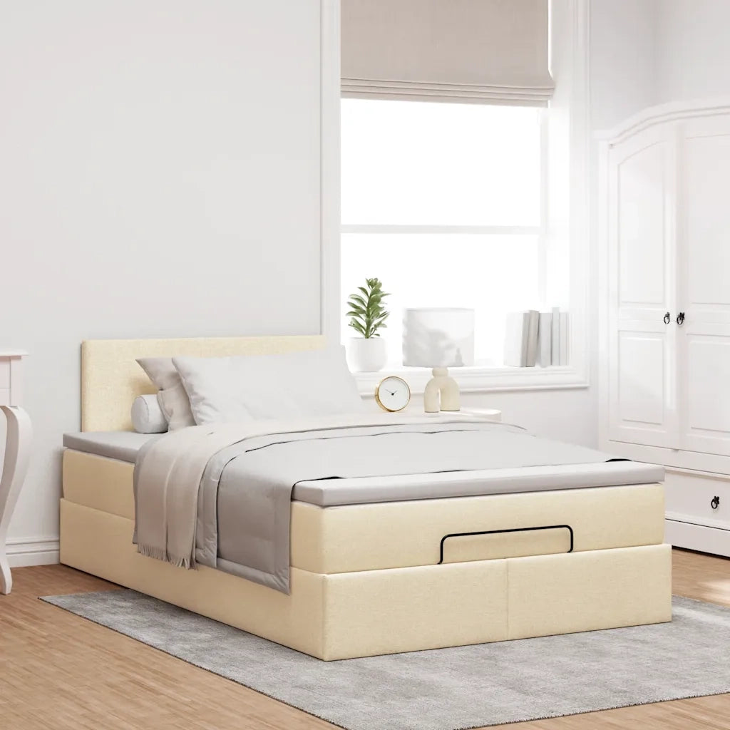 Pouf Letto con Materasso e LED Crema 120x190cm in Tessuto 3312213