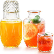 Set di 4 pezzi di caraffa acqua e bicchiere per notte, caraffa in vetro a diamante con bicchiere, 530ml caraffa acqua per notte con bicchiere per desktop, camera da letto, bagno