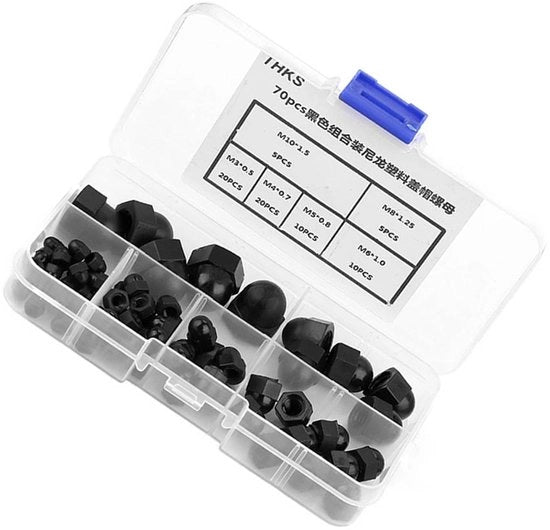 Set di viti nylon a 5 facce - M3/M4/M5/M6/M8/M10 - 70 pezzi - Nero - Materiale di alta qualità - Previene la perdita - Viti a 5 facce