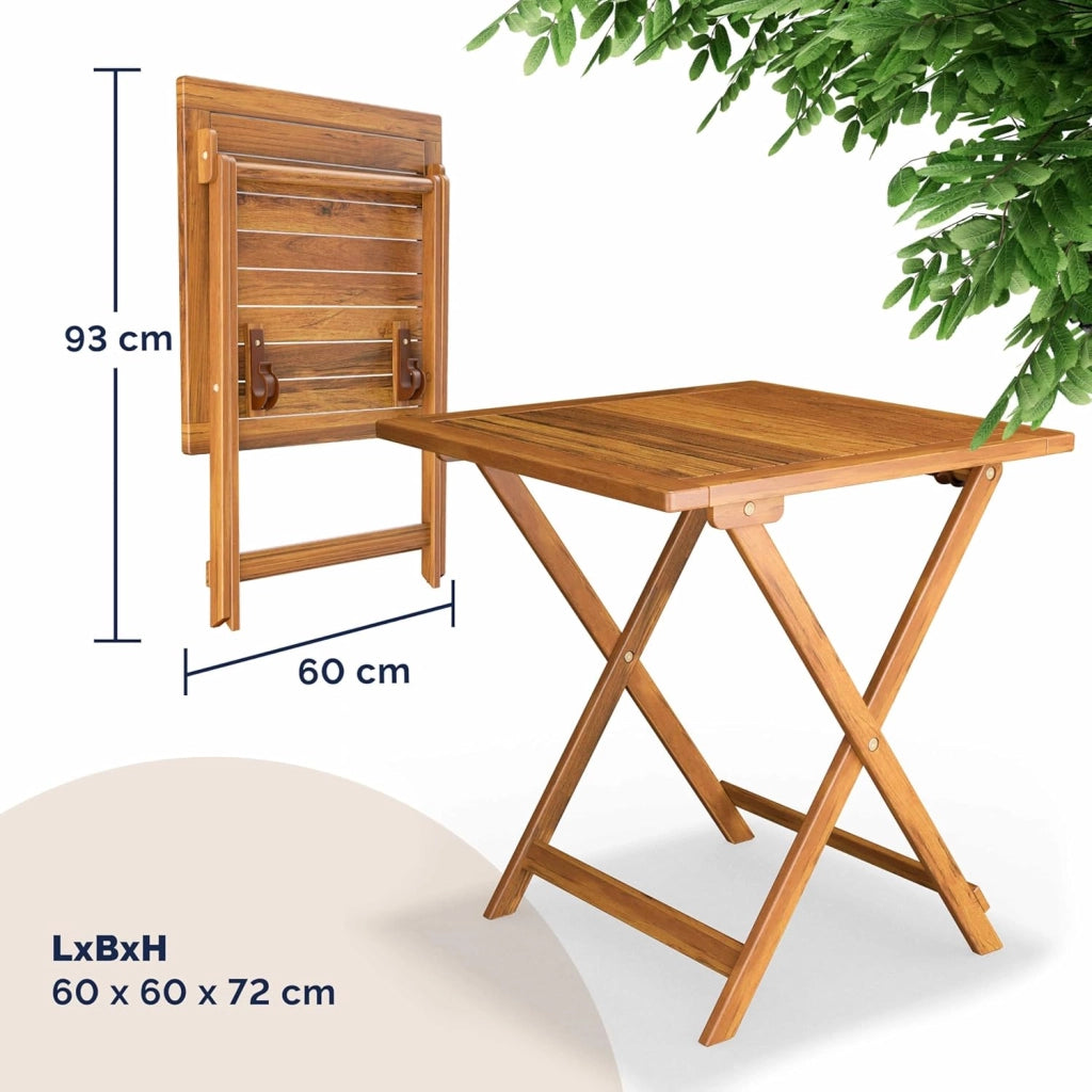 ® Set da Balcone Tavolo e 2 Sedie in Legno di Acacia Pieghevole 3 Pezzi per 2 Persone da Giardino Esterno Tavolino Terrazza Bar Bistro Salotto