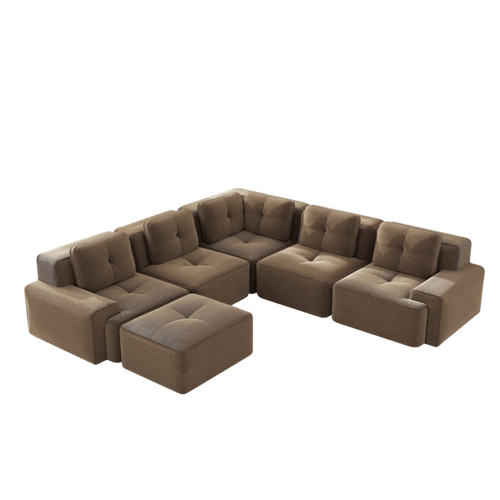 Divano angolare modulare 295x295x69 cm in velluto a coste marrone