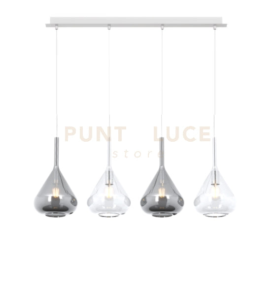 SOSPENSIONE BIANCO 4 LUCI RETTANGOLARE VETRI 2X TR + 2X FU 1177BI-S4 R-TF