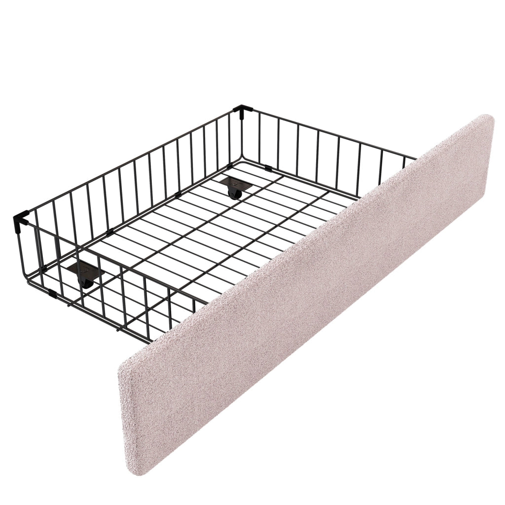 Letto 90x200 cm con 2 cassetti; testiera a coniglio; MDF e tessuto peluche rosa