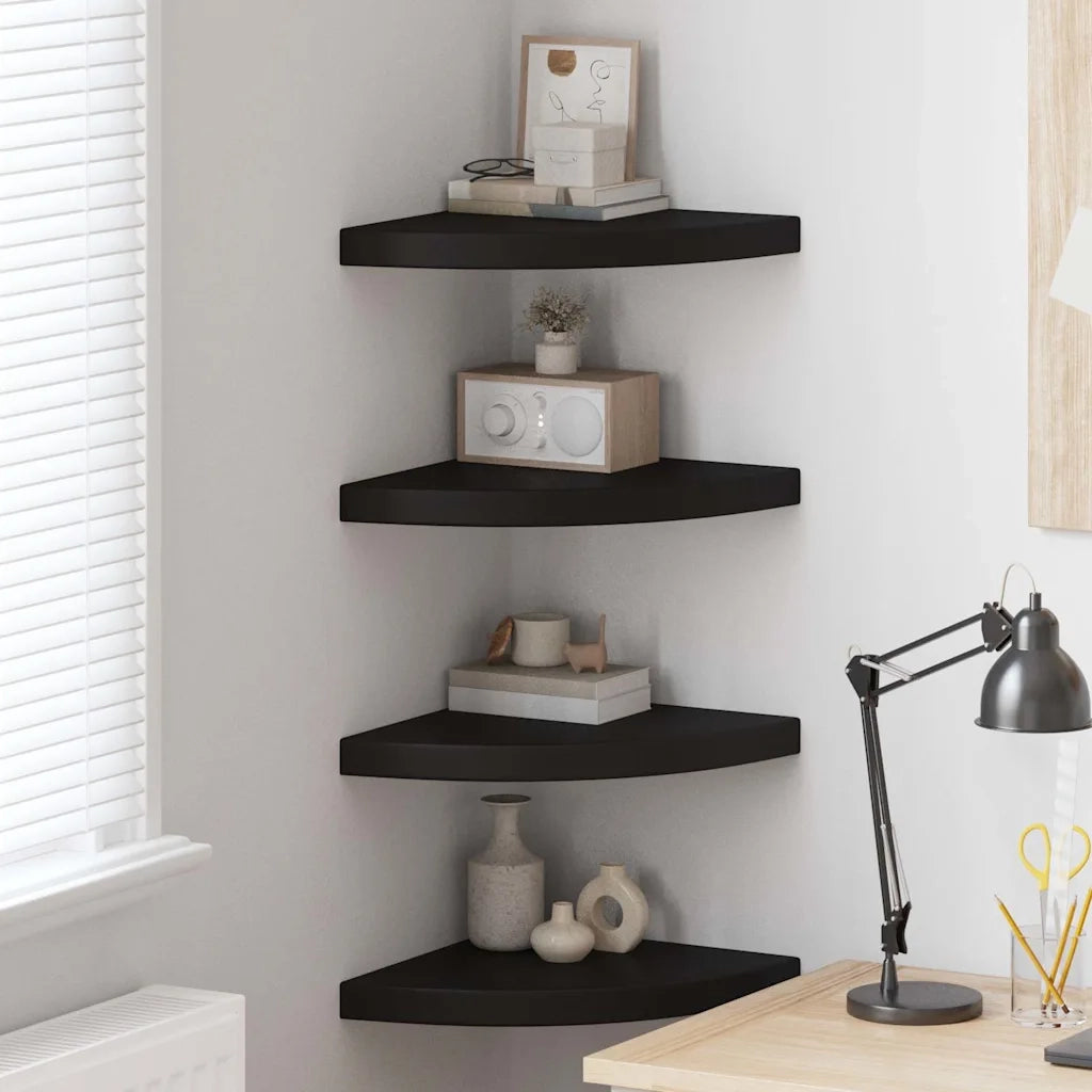 Scaffali Angolari a Parete 4 pz Neri 35x35x3,8 cm MDF
