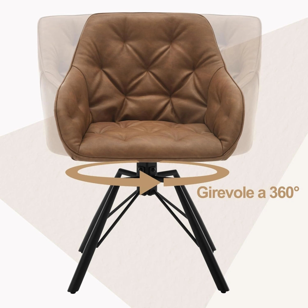 Set di 8 Sedie per Sala da Pranzo Girevoli a 360°, Sedie da Cucina Imbottite con Gambe in Metallo, Poltroncine in PU per Camera da Letto, Soggiorno, Ufficio, Marrone chiaro EZS61hbr-8