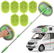 Autowasborstel 2 in 1 con manubrio 118 cm Spazzola autowasch 2 in 1 con manubrio telescopico 180° rotante con 5 testine sostitutive per auto, camper, furgoni.