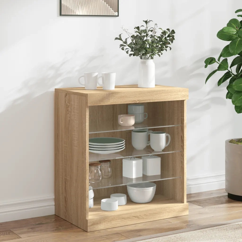 Credenza con Luci LED-Buffet-Armadio da cucina Rovere Sonoma 60,5x37x67 cm
