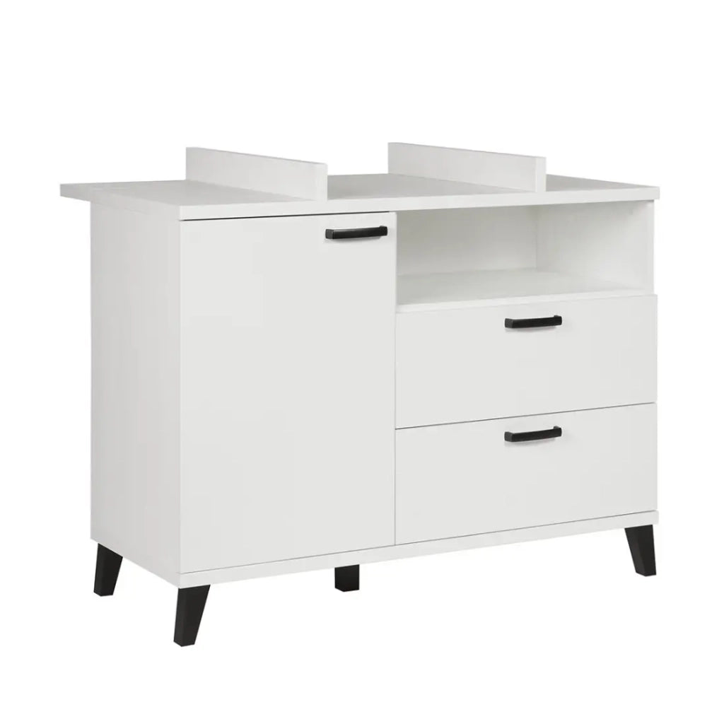 Camera per bambino DANAÉ, colore bianco, letto trasformabile da 60x120 a 90x200, armadio, fasciatoio e comodino