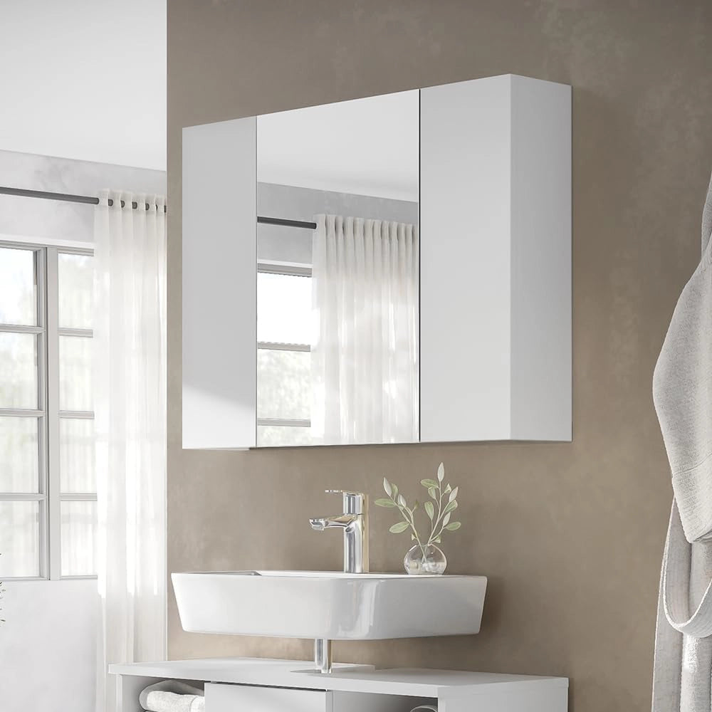 Specchio contenitore bagno Leopold, Bianco, 80 x 59.2 cm con ripiani