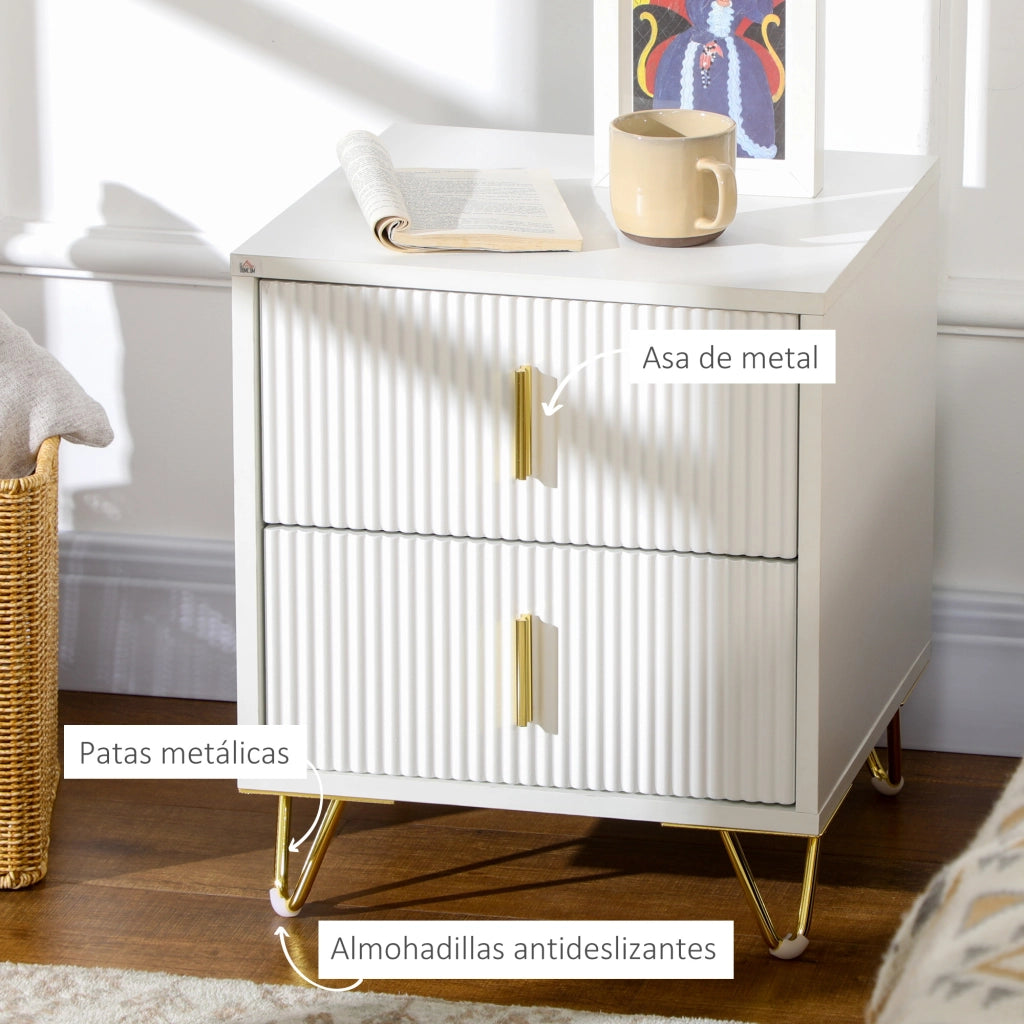 Comodino con 2 Cassetti ¨C zephmum ¨C Bianco Metallo 40x40x47 cm