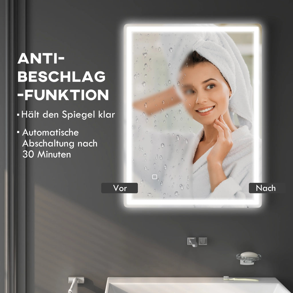 SPECCHIO LED Rettangolare 60 x 80 cm in vetro Silver con funzione antiappannamento