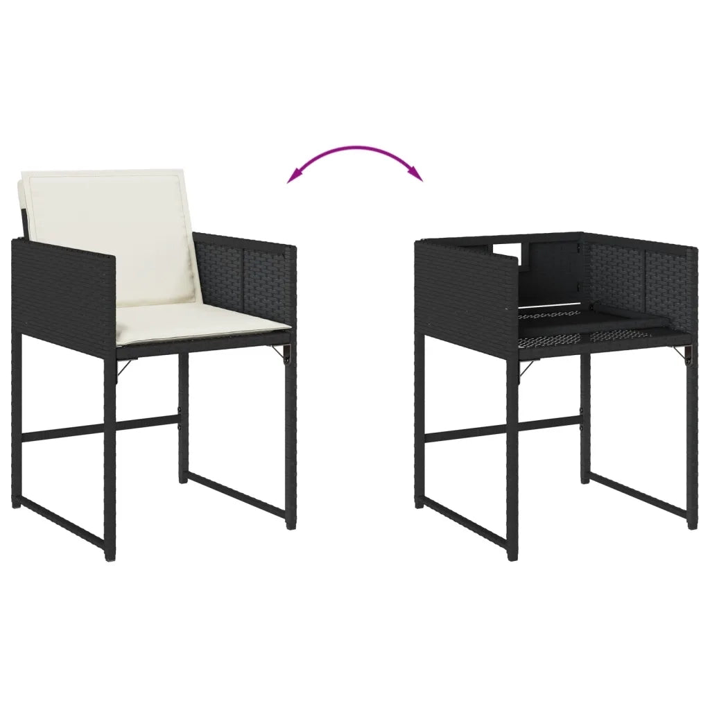 Set da Pranzo da Giardino 5 pz Nero con Cuscini in Polyrattan 3278030