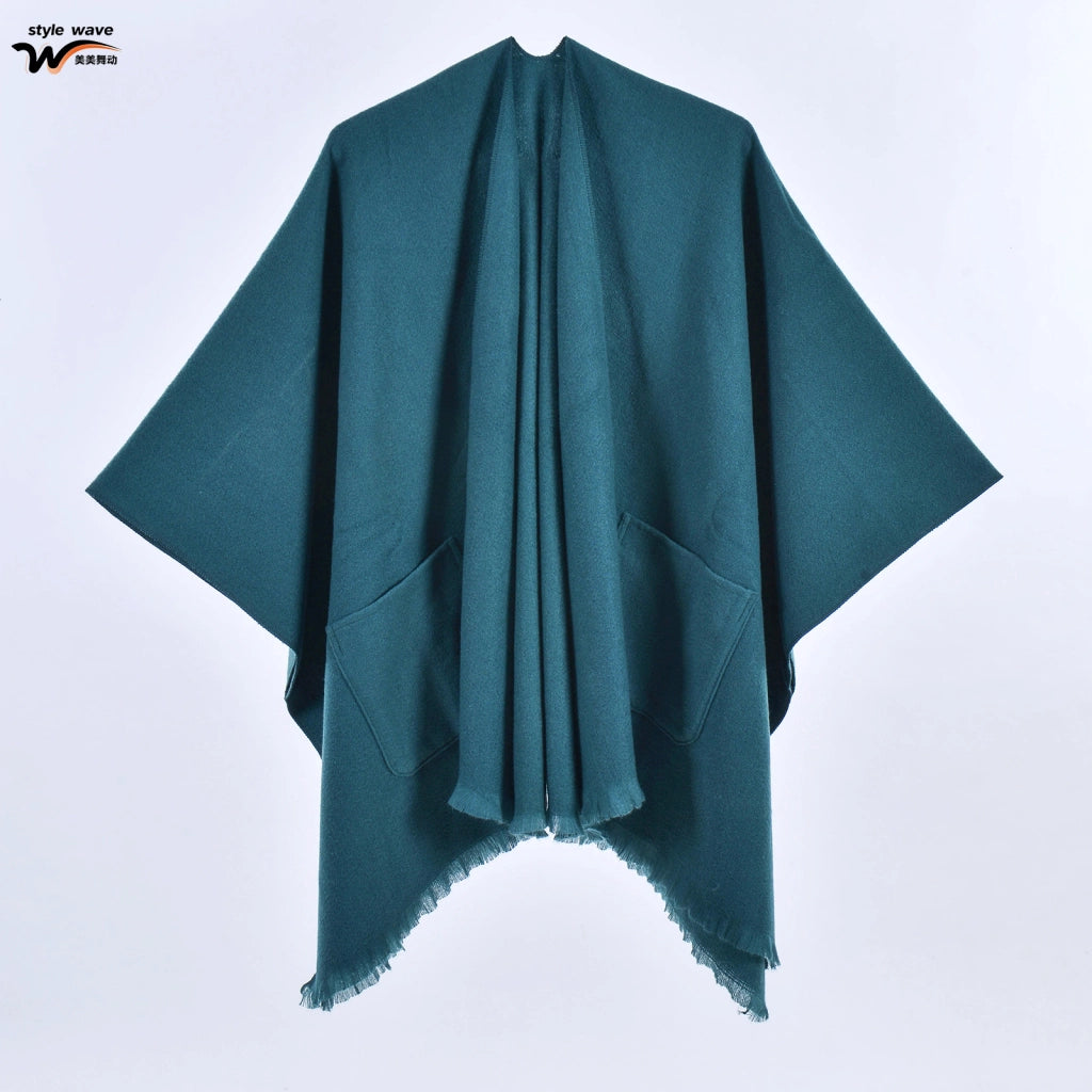 Sciarpa da donna, elegante mantello con cintura diagonale monocromatica