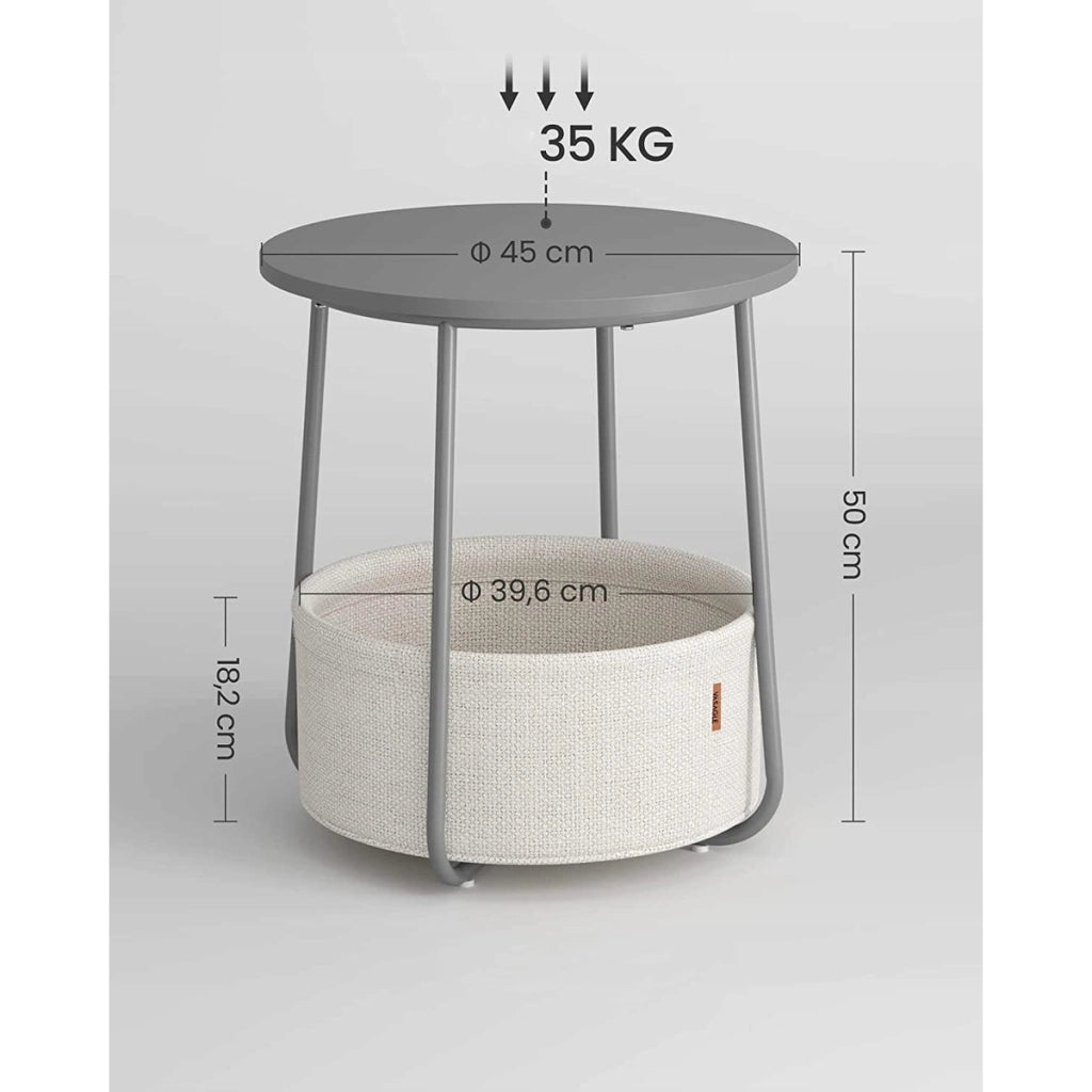 Tavolino rotondo moderno grigio con cesto portaoggetti
