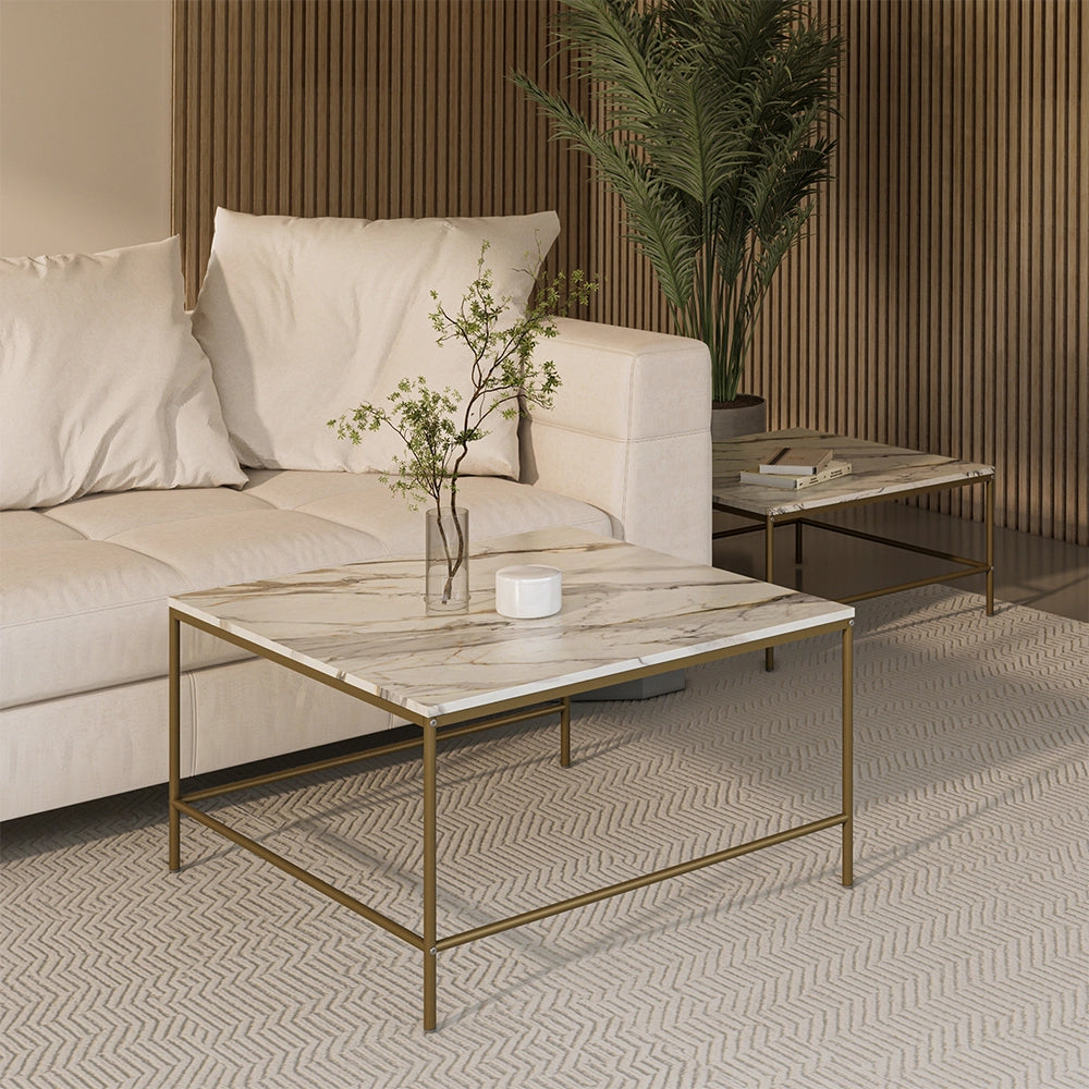 Vicco Tavolino da divano Bianco/Oro 80 x 80 cm 2 parti