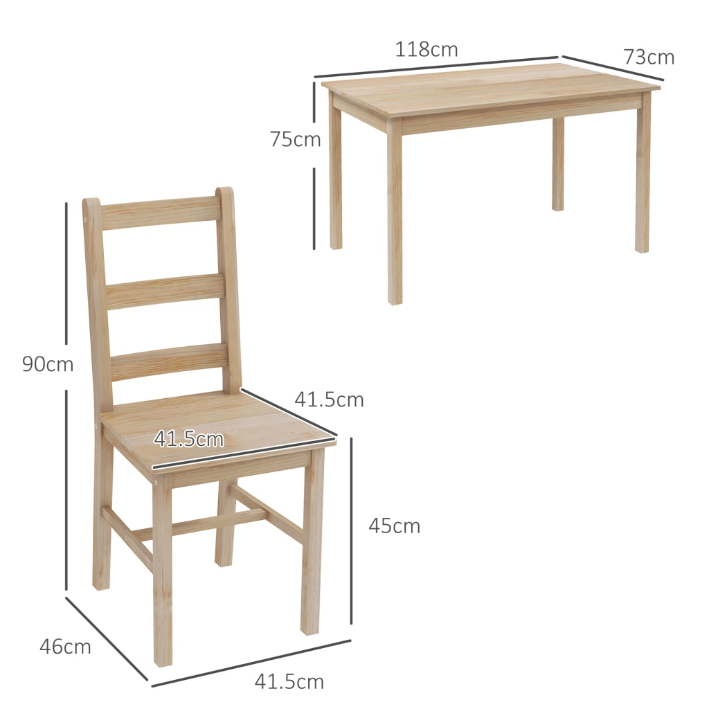 TAVOLO da pranzo 118x73 cm con 4 sedie, Set da 5 pezzi, legno naturale