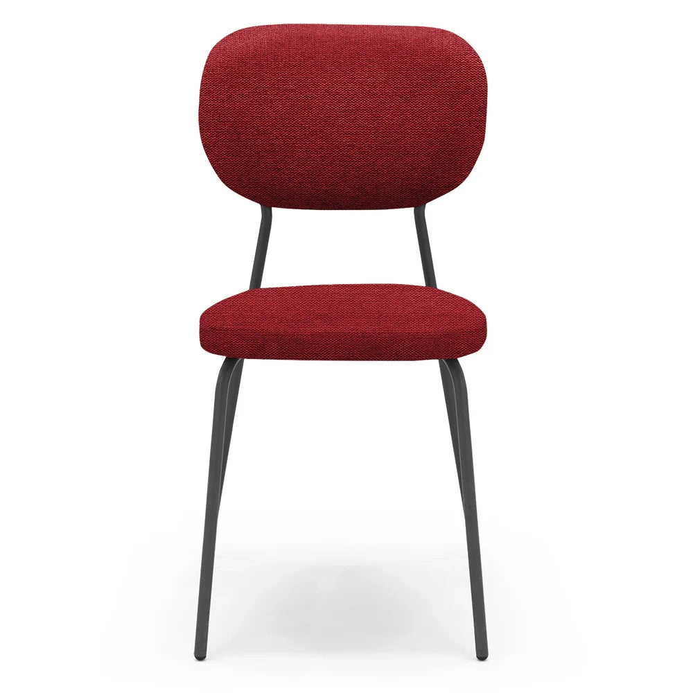 Sedia da pranzo imbottita VANESSA, 100% MADE IN ITALY, design moderno, gambe coniche robuste in metallo, schienale e seduta rivestiti con tessuto idrorepellente strutturato colore Rosso