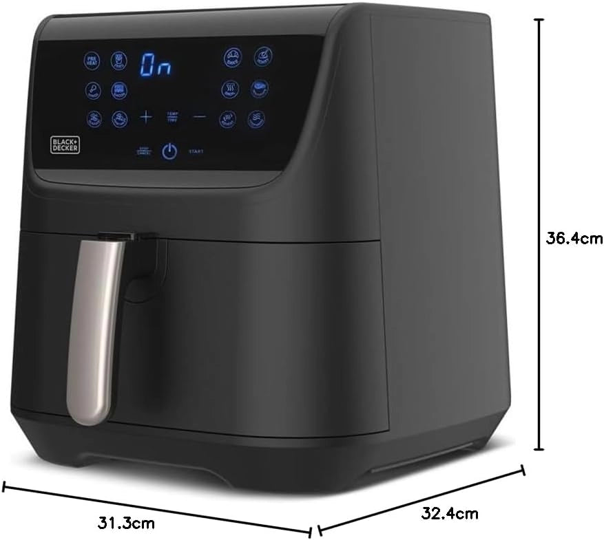 Black+decker bxaf5500e - friggitrice ad aria, senza olio, 99% di grassi in meno, 1800w, capacità 5,5l, touch screen, ampia gamma di ricette, 12 programmi, timer fino a 60 min, fino a 200°c