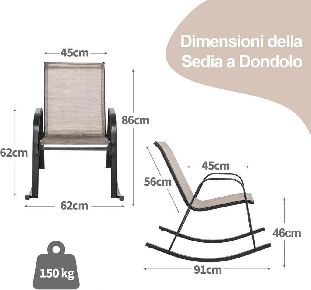 Sedie a Dondolo da Giardino 2 Pezzi, Dondoli da Esterno Ergonomici in Textilene Traspirante e Movimento Dolce, Sedie Dondolo da Balcone Terrazzo Giardino