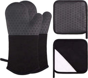 Occhiali da forno extra lunghi e set di tovaglioli per padelle - resistente al calore e anti-slip - 2 pezzi - nero - silicone