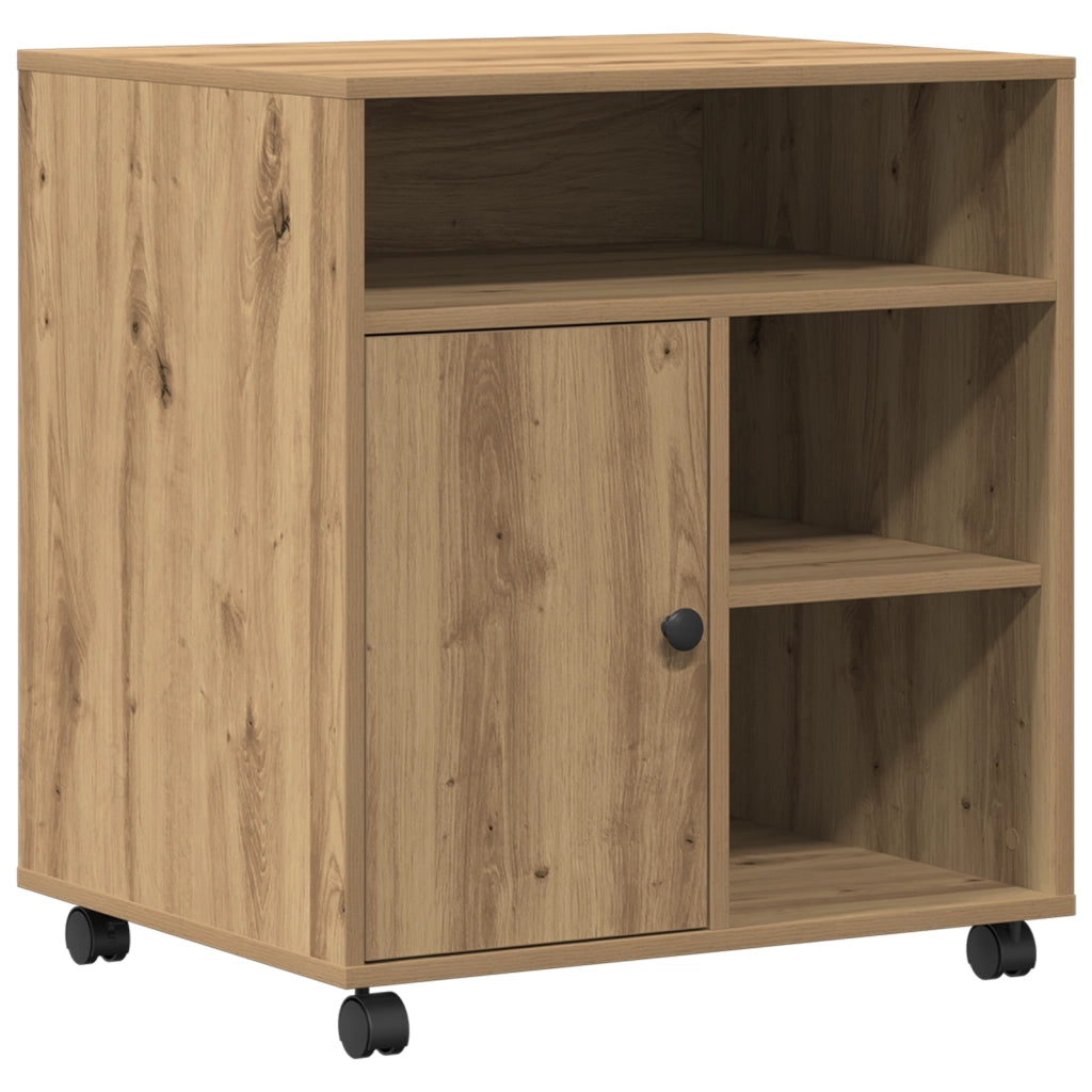Supporto per Stampante con Ruote Rovere Artigianale 60x50x67 cm