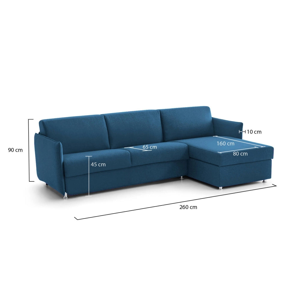 Posina, Divano Fisso con Penisola Sfoderabile Made in Italy, 260x160 cm blu