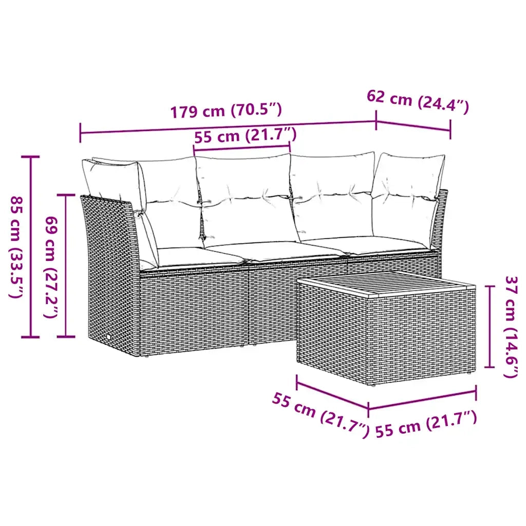 Set Divani da Giardino 4 pz con Cuscini Grigio in Polyrattan 3255802