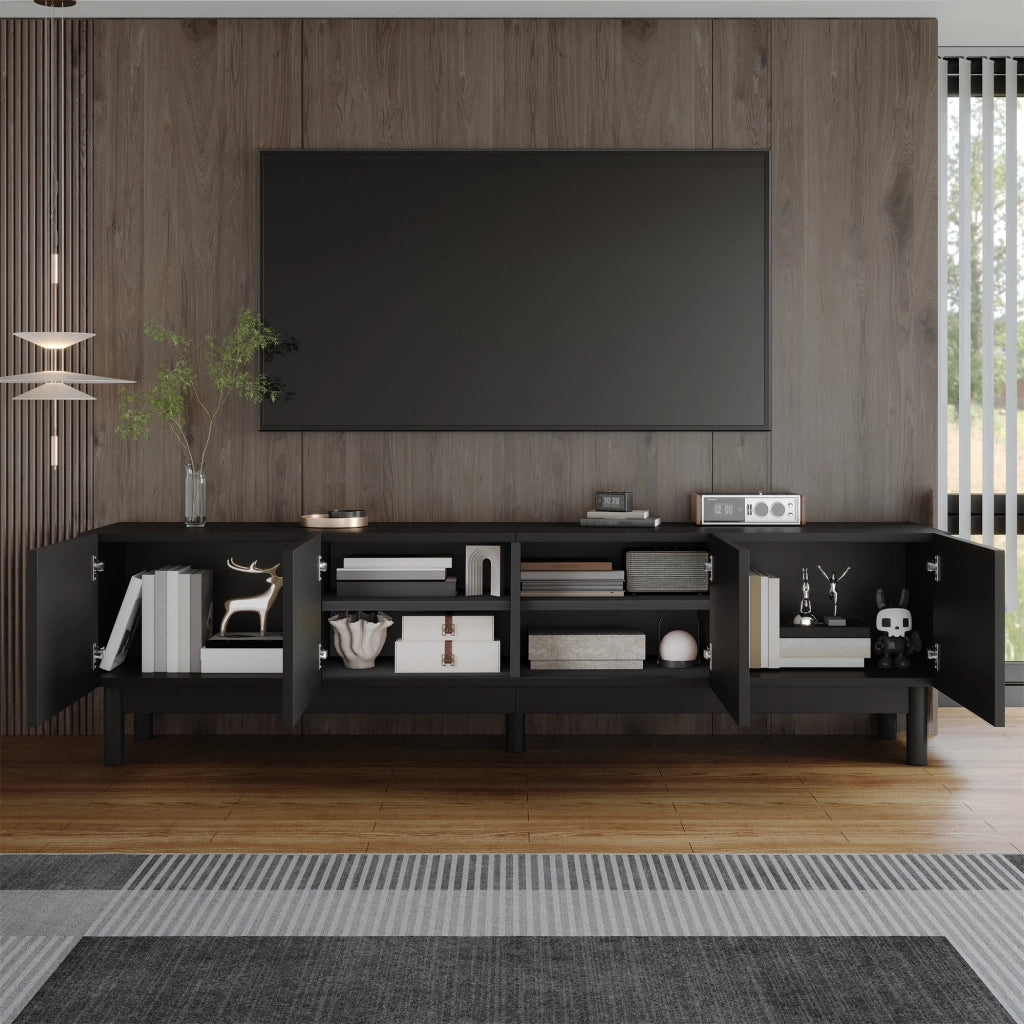 Mobile TV 169x34x45.5 cm; 4 ante senza maniglie; MDF e pannello truciolare; nero