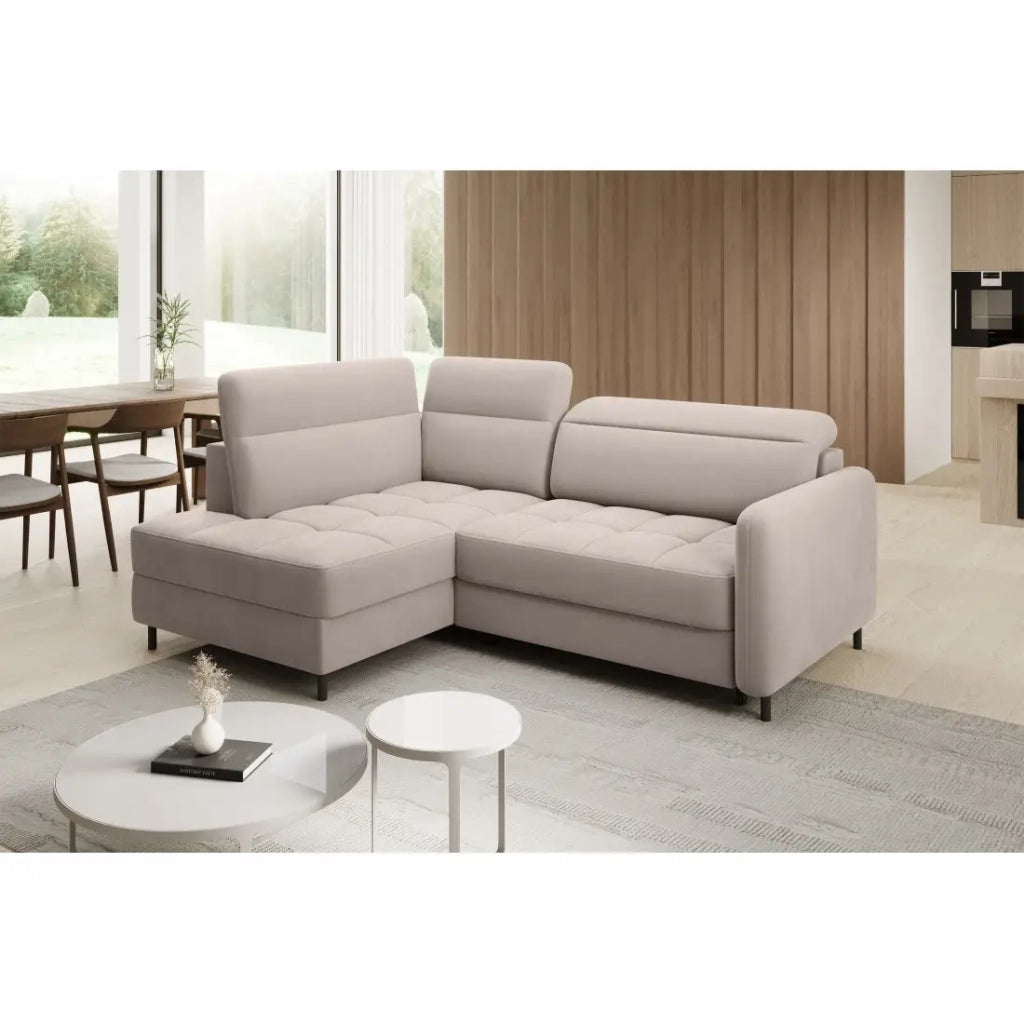Divano angolare sinistro convertibile BARNEA 208 cm crema con contenitore