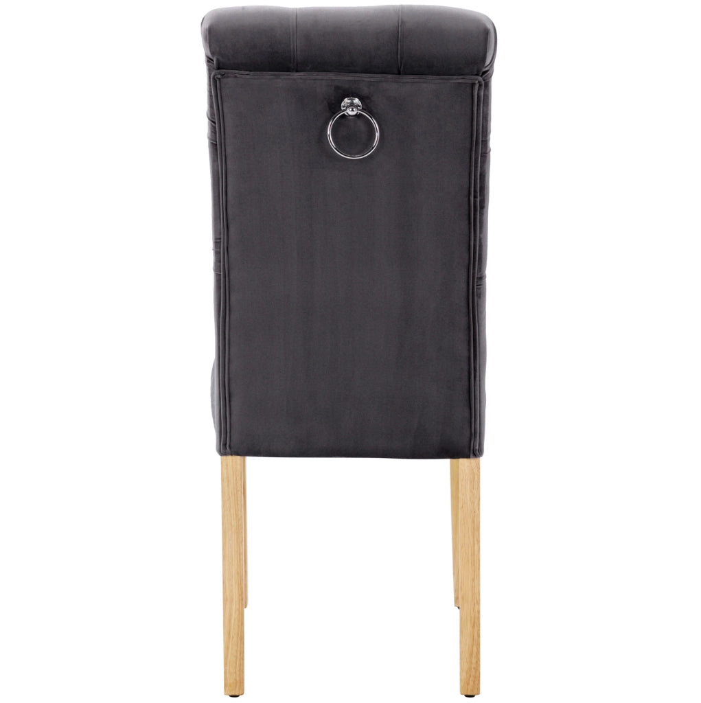 Set 4 sedie da pranzo in velluto grigio con gambe in rovere