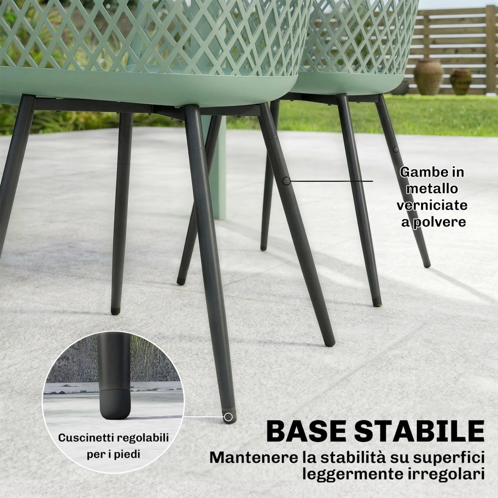 Set di 4 Sedie da Giardino, con Schienale Diamantato, Braccioli, Verde
