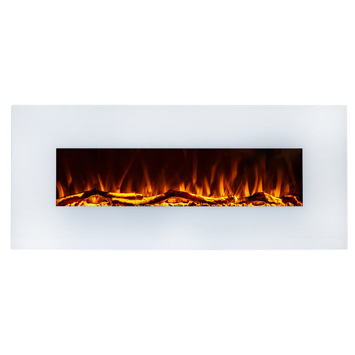 Camino Elettrico da Parete 55x128x14 cm Effetto Fiamma 1500W Madrid Led Bianco