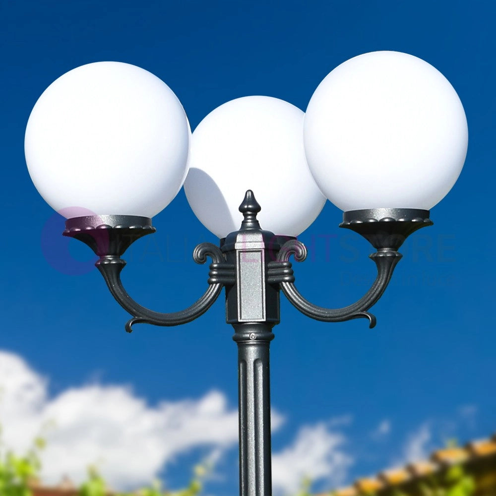 ORIONE ANTRACITE Lampione a 3 luci per Esterno Giardino con sfere globi policarbonato d.25 GARDENLIGHT