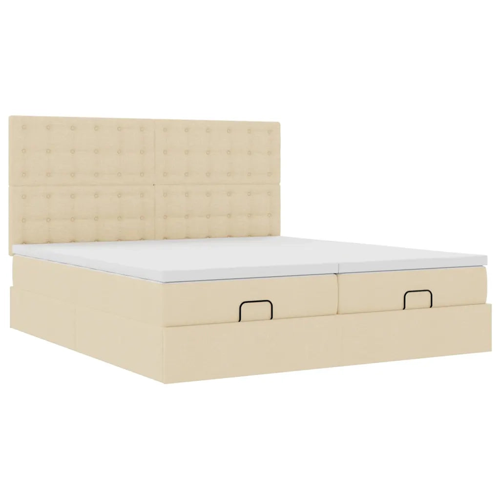 Struttura Letto Pouf con Materassi Crema 160x200 cm in Tessuto 3314581