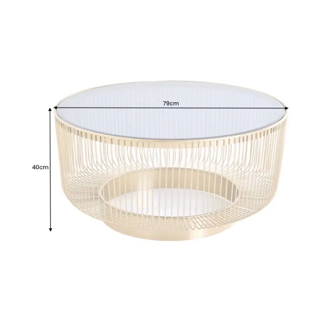Tavolino rotondo LINEOR 79 cm dorato con piano in vetro temperato