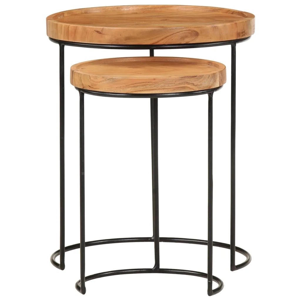 Set Tavolini da Salotto 2 pz Legno Massello di Acacia e Acciaio 321706