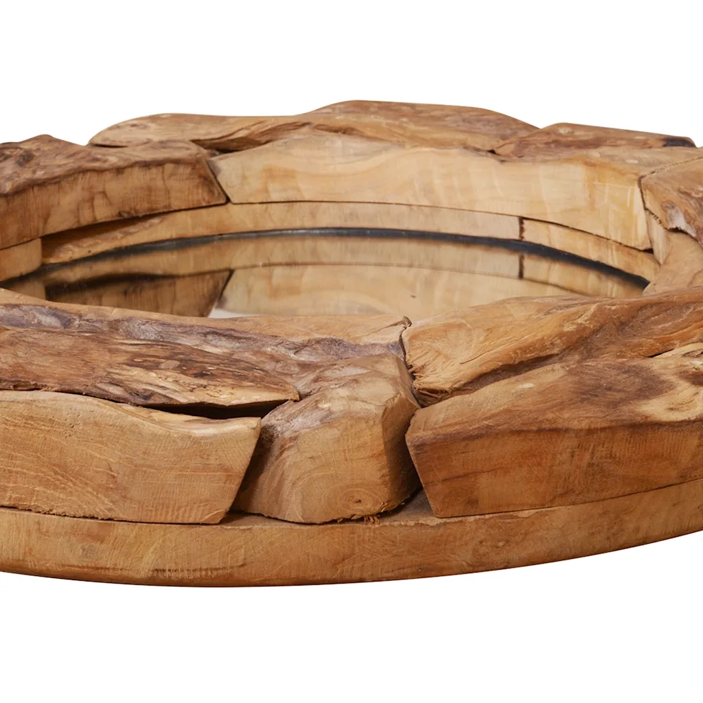 Specchio Decorativo in Legno di Teak 80 cm Rotondo 244561