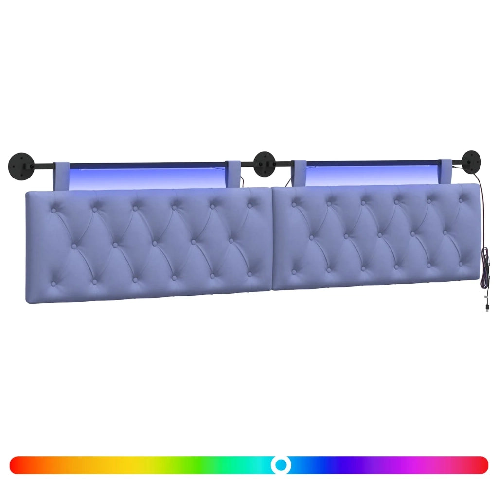 Testiera sospesa Con luce LED Blu jeans Tessuto