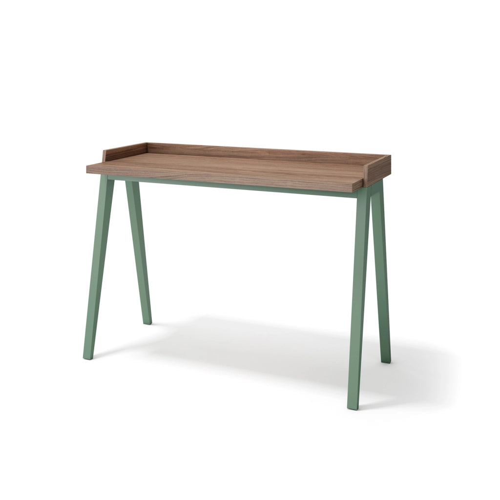 Scrivania Herdasa effetto noce gambe faggio in verde 81x111x50cm