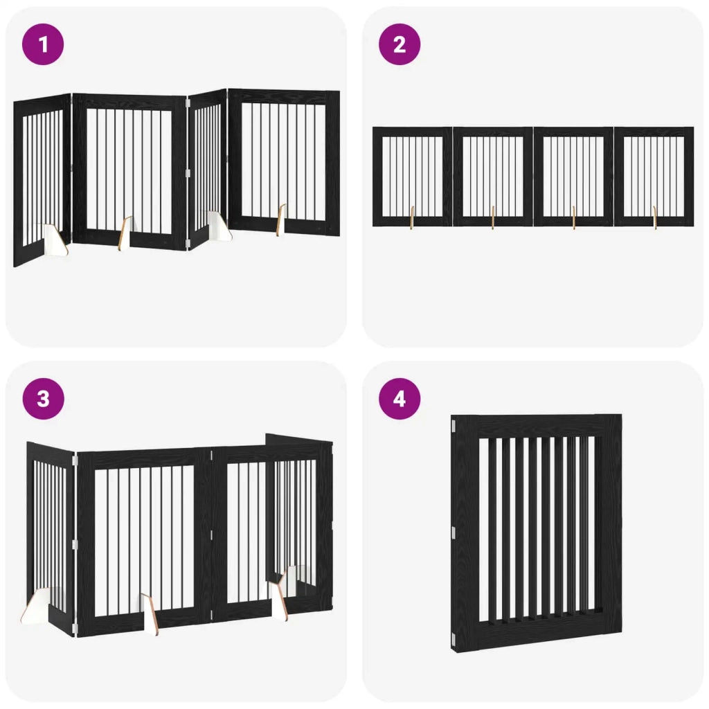Cancello per cani pieghevole con supporti 4 pcs Rovere Nero 892043