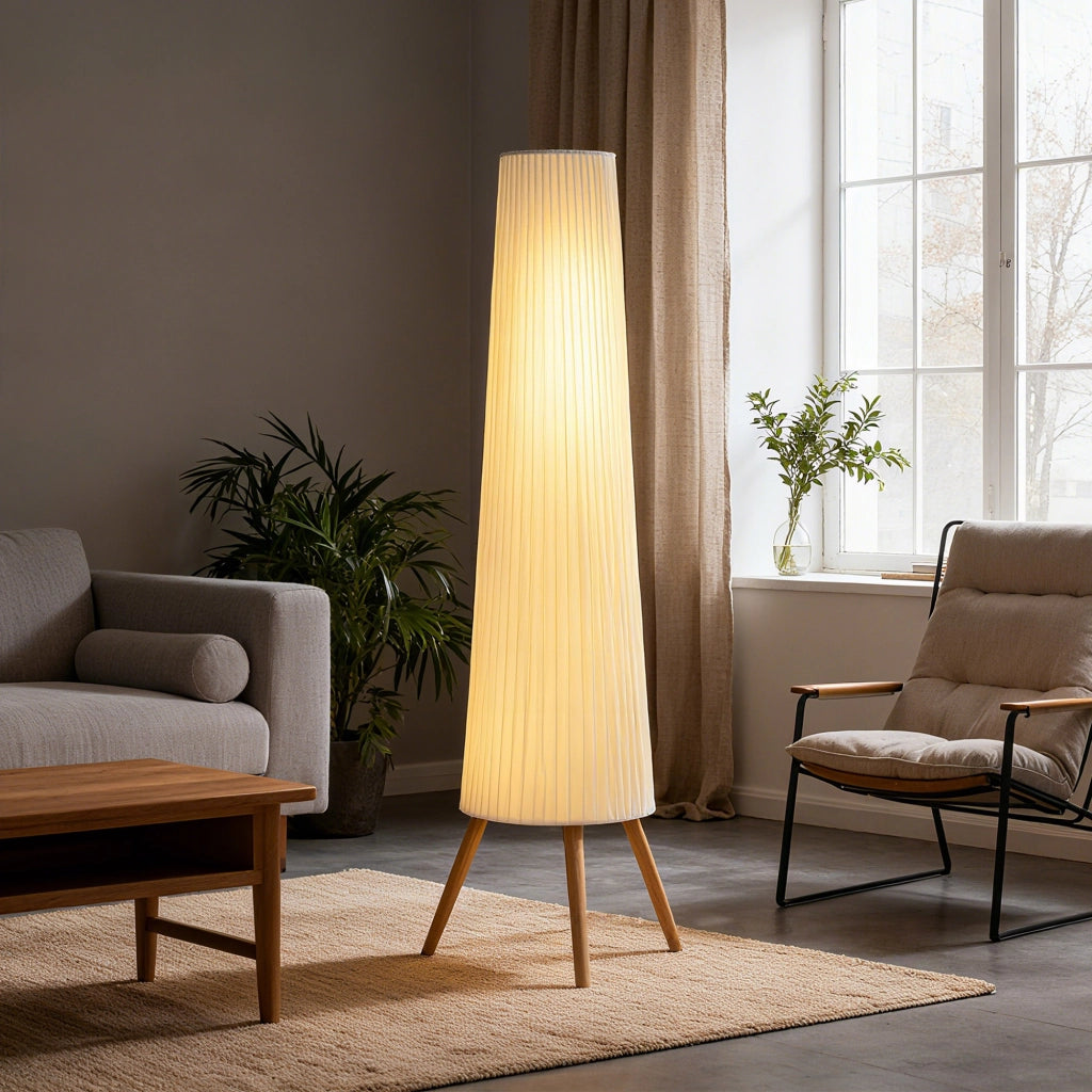 Lampada da Terra con Treppiede ¨C Zephmum ¨C Bianco Legno Tela