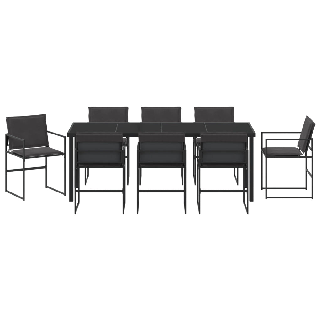 Set da pranzo da giardino in 9 pezzi con cuscini neri in Textilene e acciaio