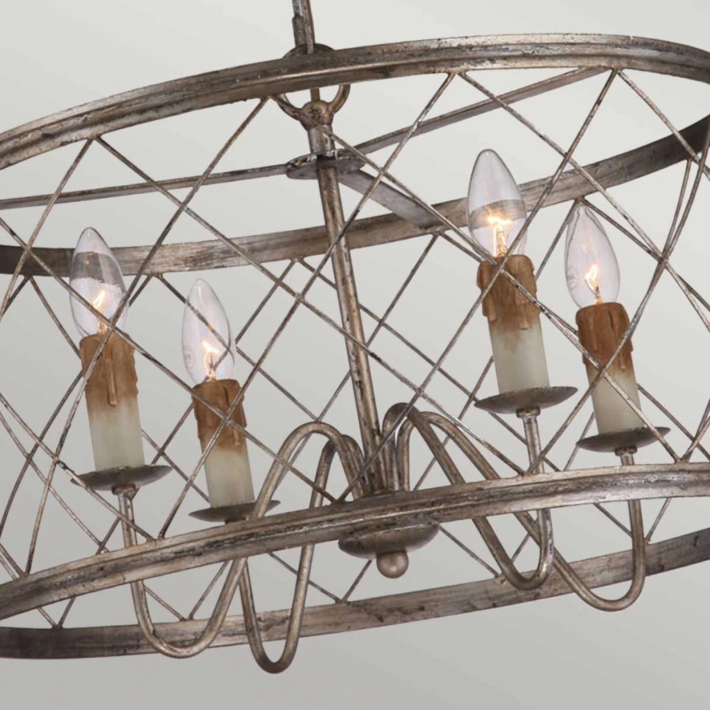Lampadario Dury paillettes argento cromato Ø53cm 4xE14 Quoizel