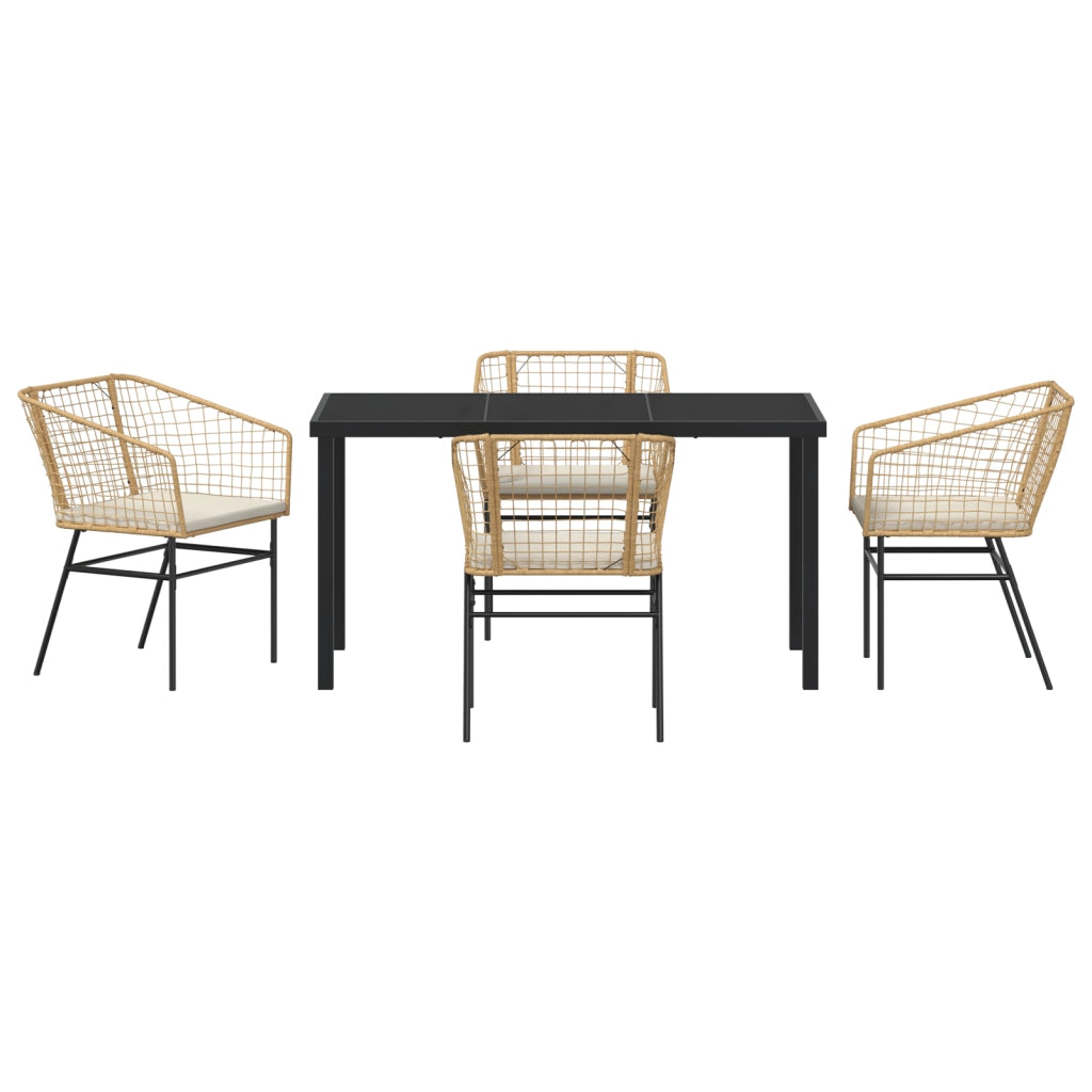 Set da Pranzo da Giardino 5 Pezzi con Cuscini Rattan Polimerico Marrone