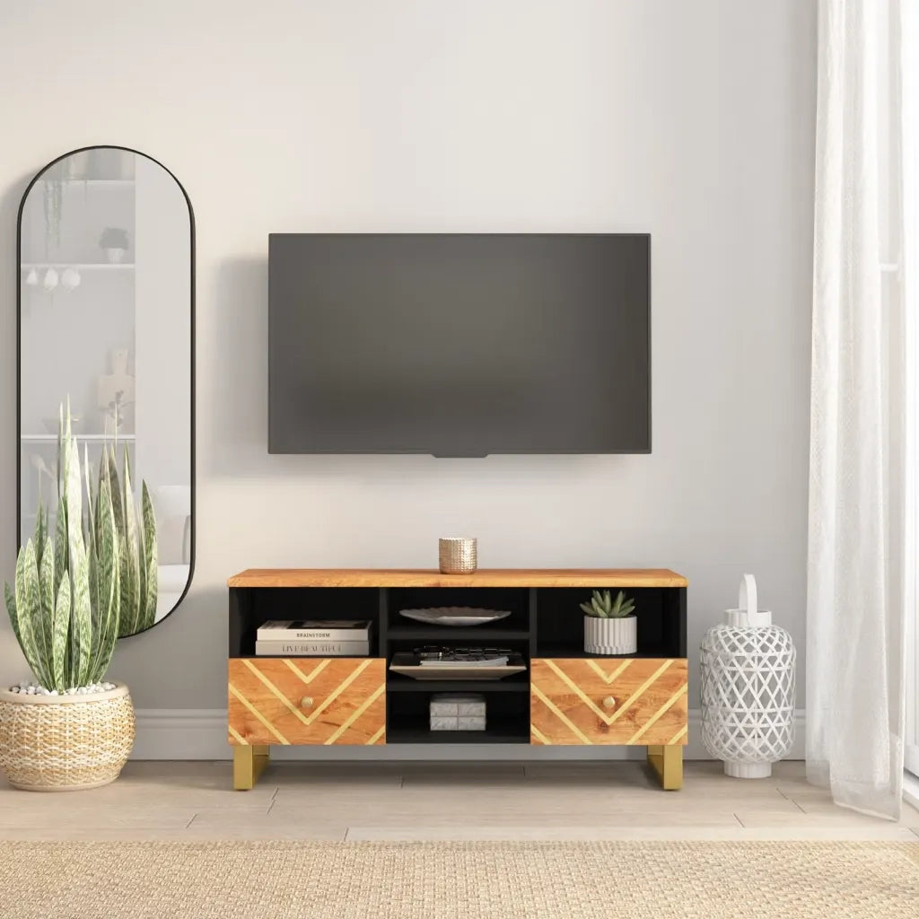 Mobile Porta TV Marrone e Nero 100x33,5x46 cm in Legno di Mango 356801