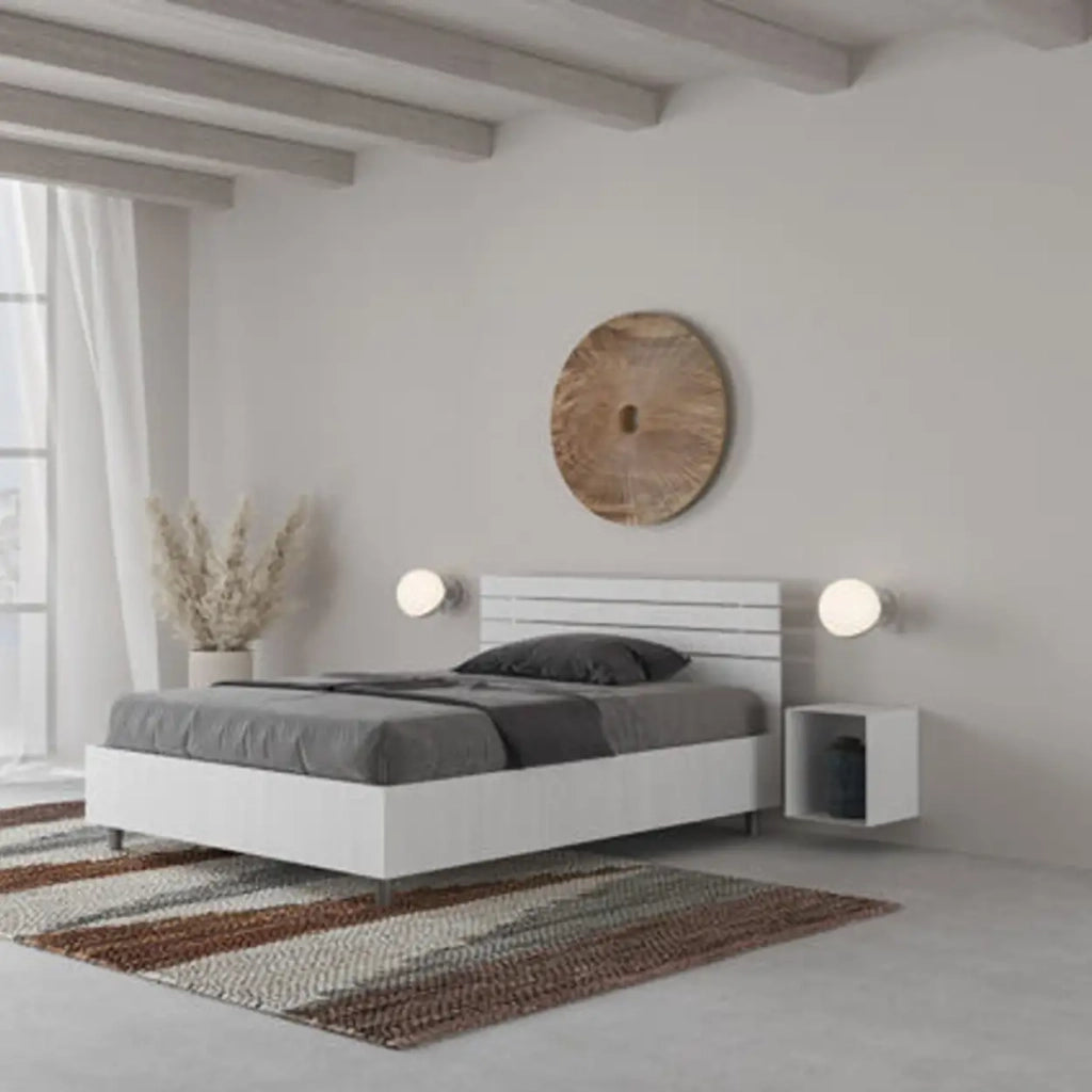 Letto una piazza e mezza contenitore 120x190 testata dritta con doghe bianco frassino Ankel