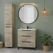 Sortino, set Mobili Bagno 3 Cassetti, Marrone Quercia