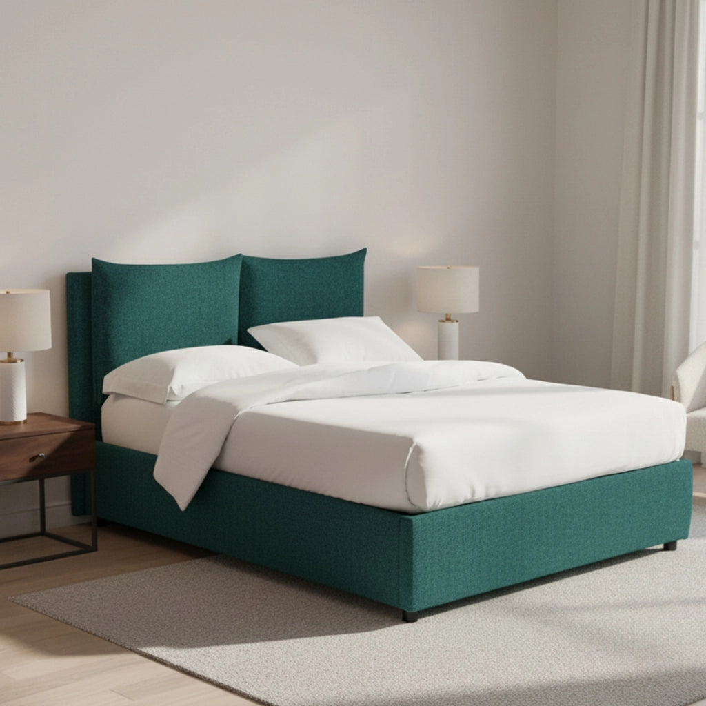 Newton, Letto Piazza e Mezza Sfoderabile Made in Italy, Verde Petrolio