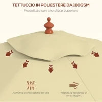 Ombrellone Rettangolare Inclinabile 2x1.5 m con 6 Stecche e Apertura a Corda, in Bambù e Poliestere Beige